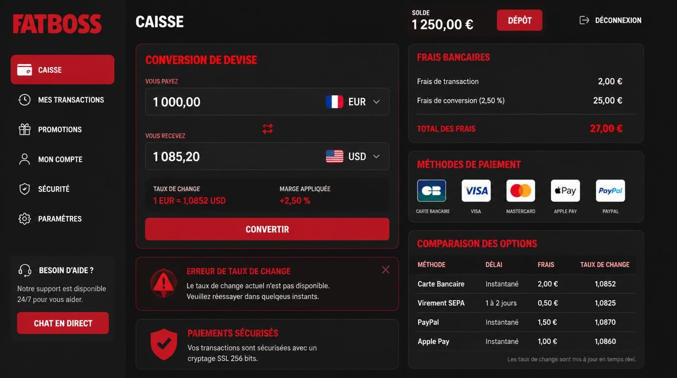 Visuel montrant transparence des frais sur casino
