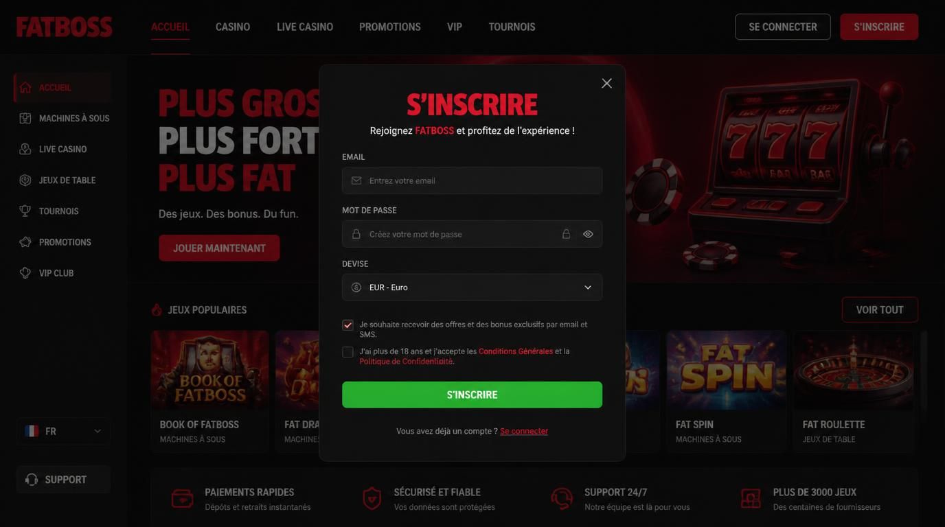 Formulaire d'inscription avec pop-up, champs de données utilisateur, bouton d'inscription